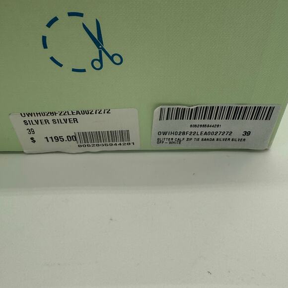 OFF-WHITE Virgil Abloh Glitter Zip Tie Silver Heeled Sandal NWB EU 39 US 9 $1195 - Picture 6 of 9